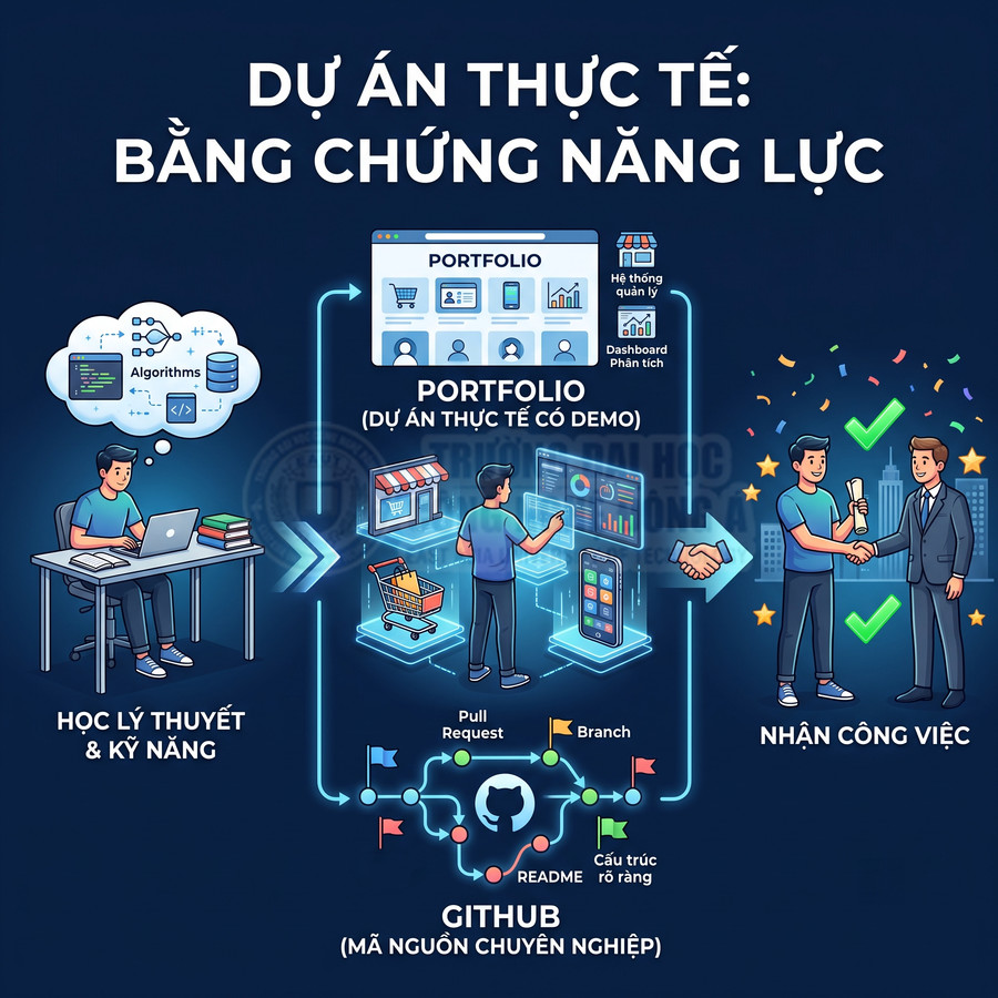 Quy trình học lập trình làm dự án thực tế, xây portfolio và GitHub chuyên nghiệp để tăng cơ hội nhận việc