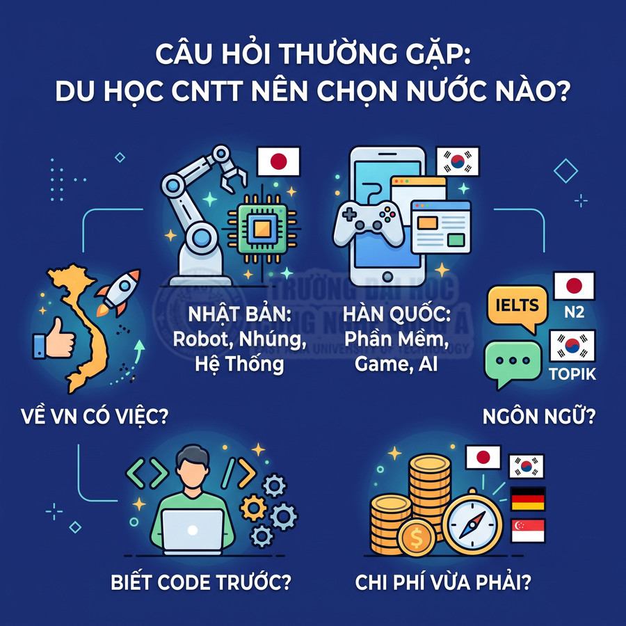 Infographic tư vấn chọn nước du học ngành công nghệ thông tin, so sánh Nhật Bản và Hàn Quốc