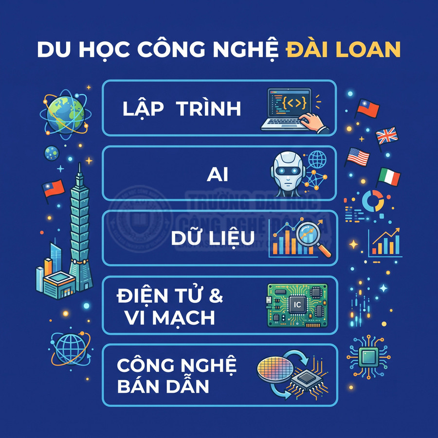 Du học công nghệ Đài Loan với các ngành lập trình AI dữ liệu điện tử vi mạch và công nghệ bán dẫn