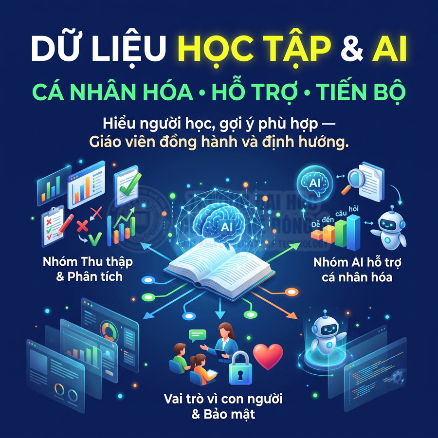 Dữ liệu học tập và AI cá nhân hóa, hỗ trợ phân tích tiến bộ, giáo viên đồng hành và bảo mật người học