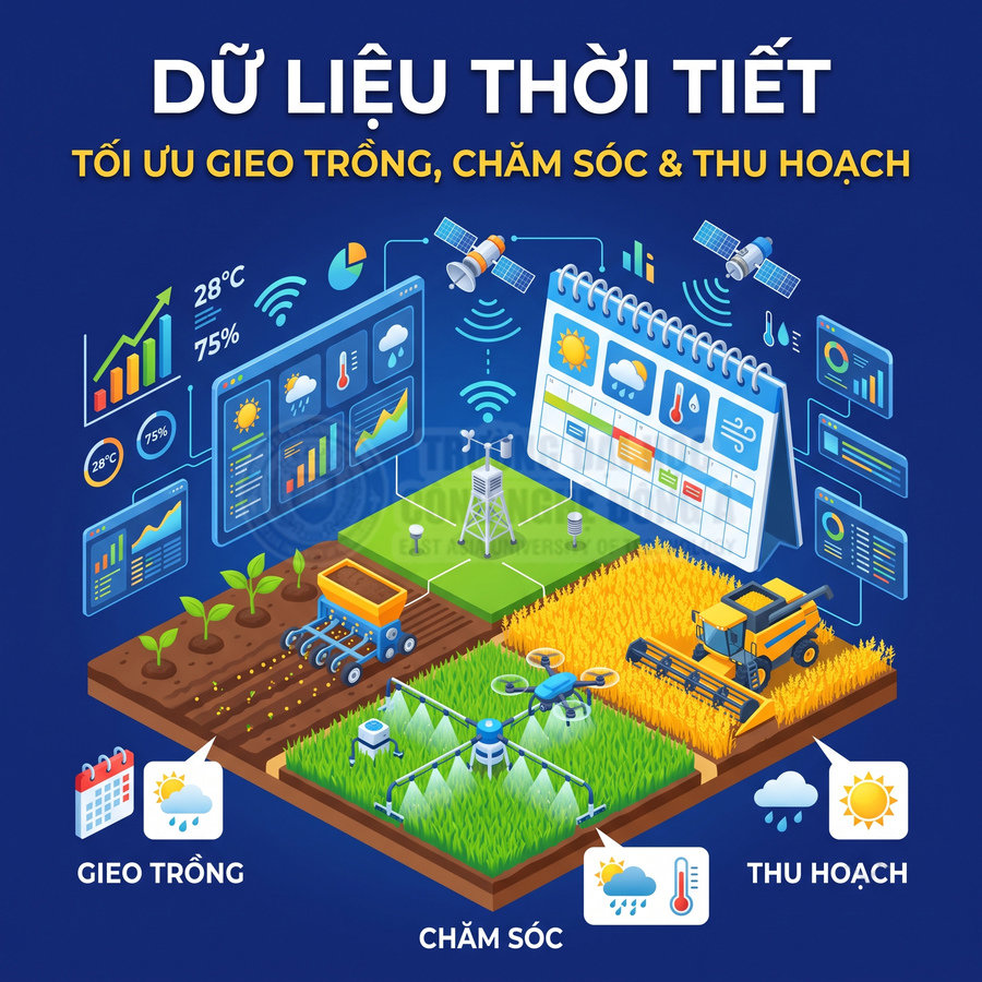 Mô hình nông nghiệp thông minh ứng dụng dữ liệu thời tiết để tối ưu gieo trồng, chăm sóc và thu hoạch mùa vụ