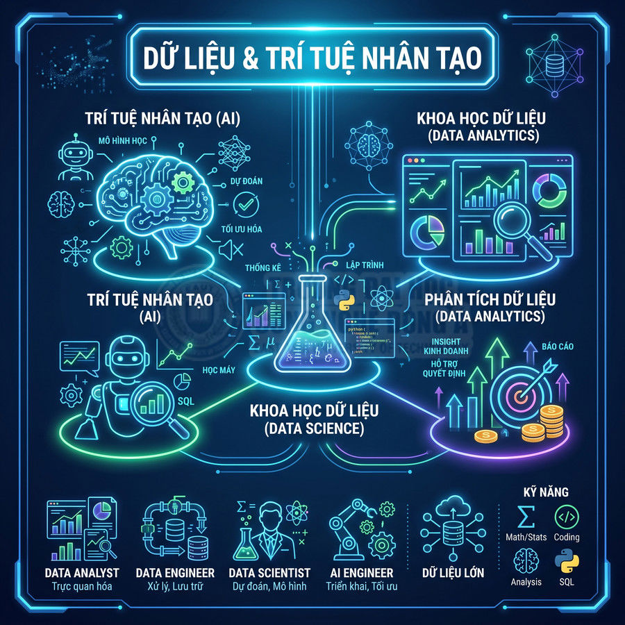 Mô hình minh họa dữ liệu và trí tuệ nhân tạo, khoa học dữ liệu, phân tích dữ liệu và các vai trò AI