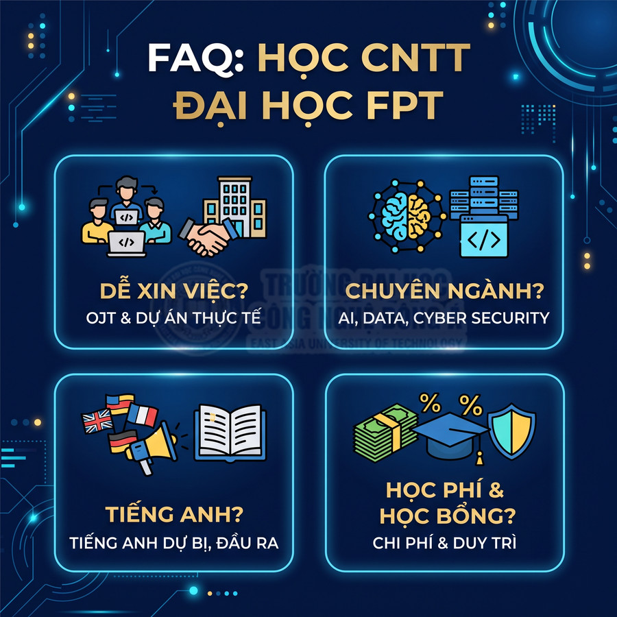 FAQ học CNTT Đại học FPT với thông tin việc làm, chuyên ngành, tiếng Anh, học phí và học bổng