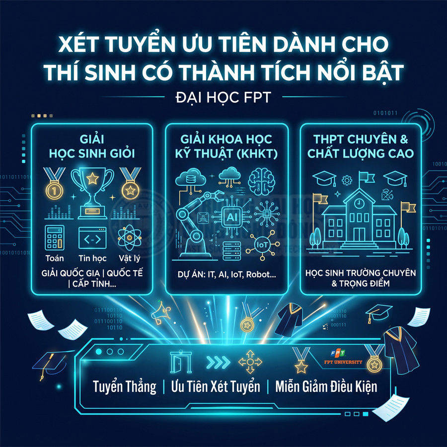 Poster tuyển sinh ưu tiên cho thí sinh có thành tích nổi bật của Đại học FPT với các diện xét tuyển