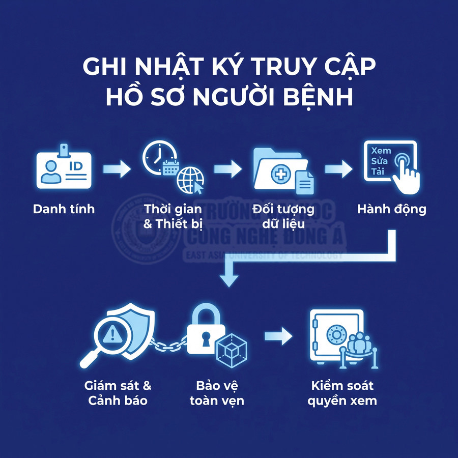 Quy trình ghi nhật ký truy cập hồ sơ người bệnh, giám sát và bảo vệ dữ liệu y tế, kiểm soát quyền xem