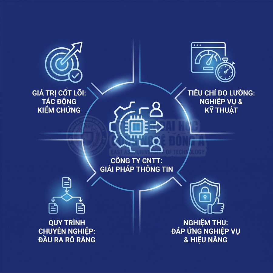 Giải pháp công ty CNTT với tiêu chí tác động kiểm chứng, đo lường kỹ thuật, quy trình rõ ràng và nghiệm thu hiệu năng.