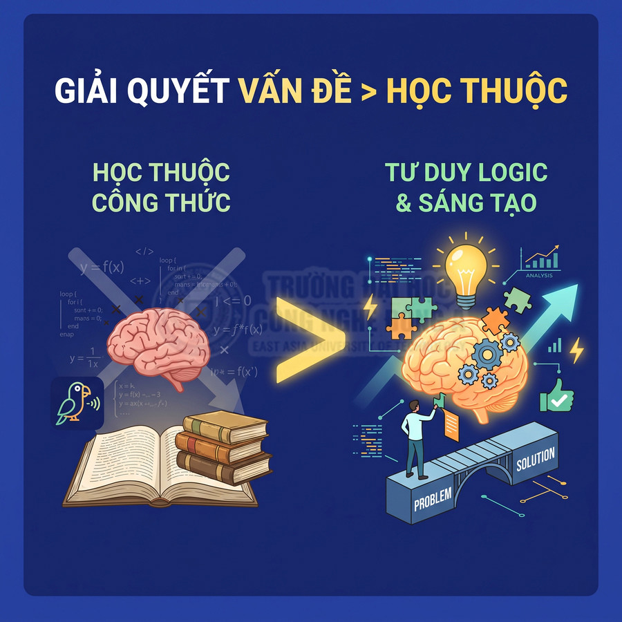 Minh họa so sánh học thuộc công thức với tư duy logic sáng tạo trong giải quyết vấn đề cho học sinh
