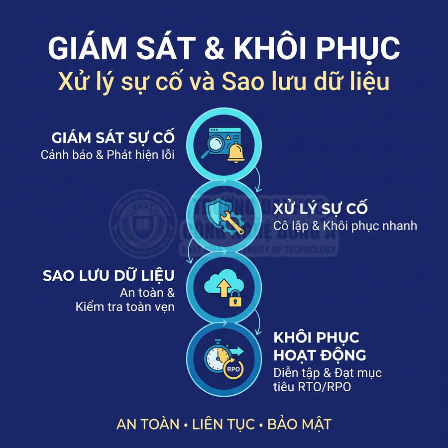 Quy trình giám sát sự cố, xử lý lỗi, sao lưu dữ liệu và khôi phục hoạt động an toàn liên tục bảo mật