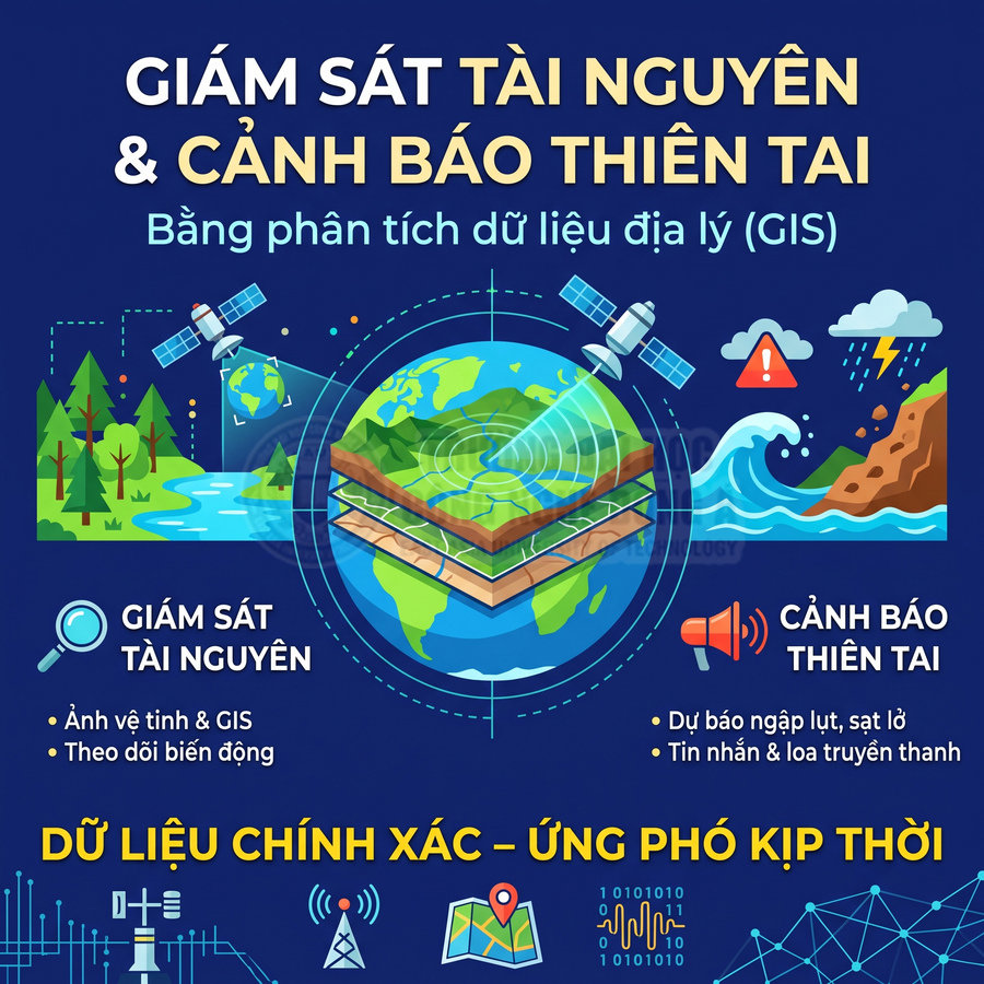 Giám sát tài nguyên và cảnh báo thiên tai bằng phân tích dữ liệu địa lý GIS, ảnh vệ tinh và bản đồ 3D Trái Đất