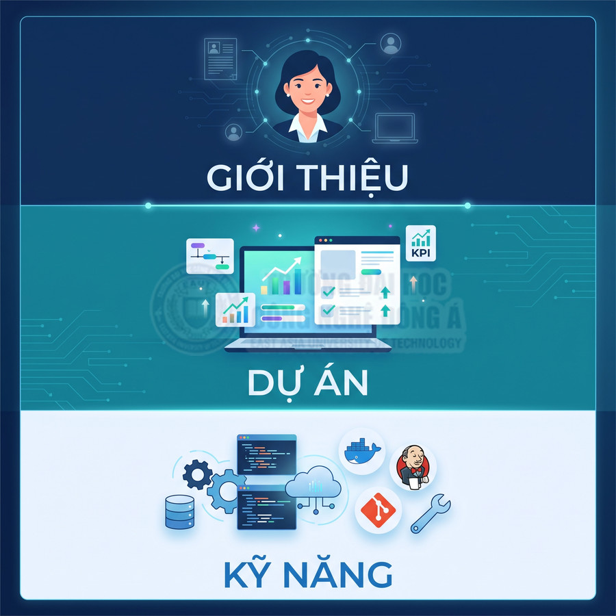 Mẫu giao diện CV công nghệ thông tin với các mục giới thiệu bản thân, dự án và kỹ năng lập trình