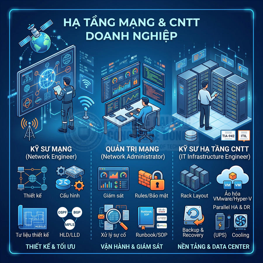 Mô tả hạ tầng mạng và CNTT doanh nghiệp với kỹ sư mạng, quản trị mạng và kỹ sư hạ tầng data center