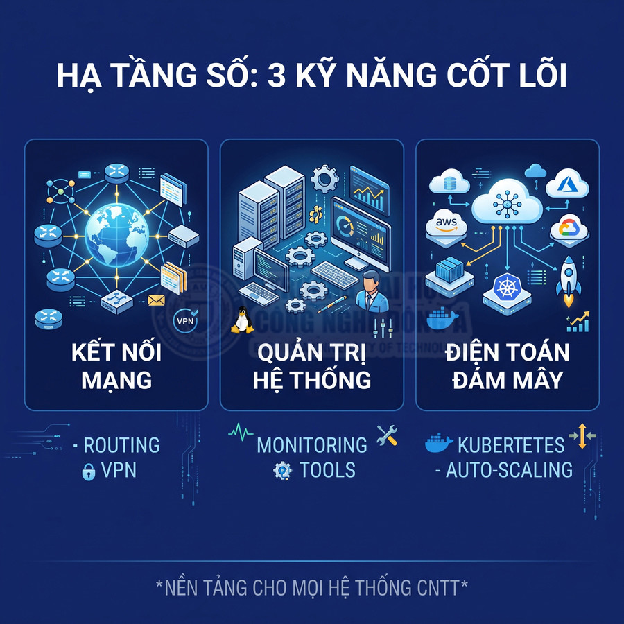 Hạ tầng số với 3 kỹ năng cốt lõi kết nối mạng, quản trị hệ thống và điện toán đám mây trong CNTT