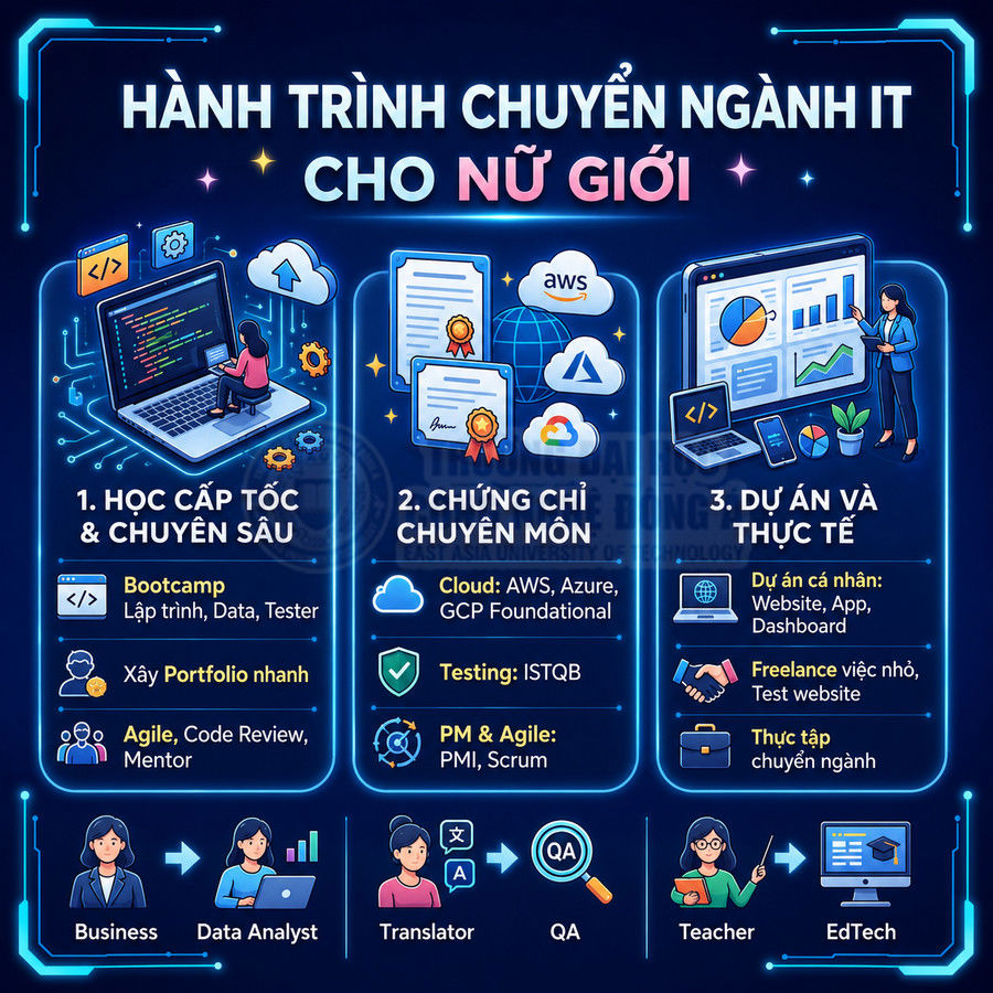 Hành trình chuyển ngành IT cho nữ giới với lộ trình học bootcamp, chứng chỉ cloud AWS và dự án thực tế