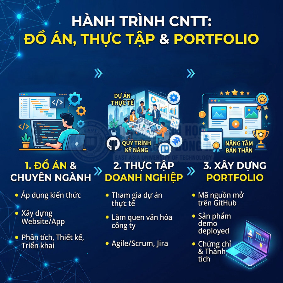 Hành trình học CNTT với ba bước: làm đồ án, thực tập doanh nghiệp và xây dựng portfolio cá nhân