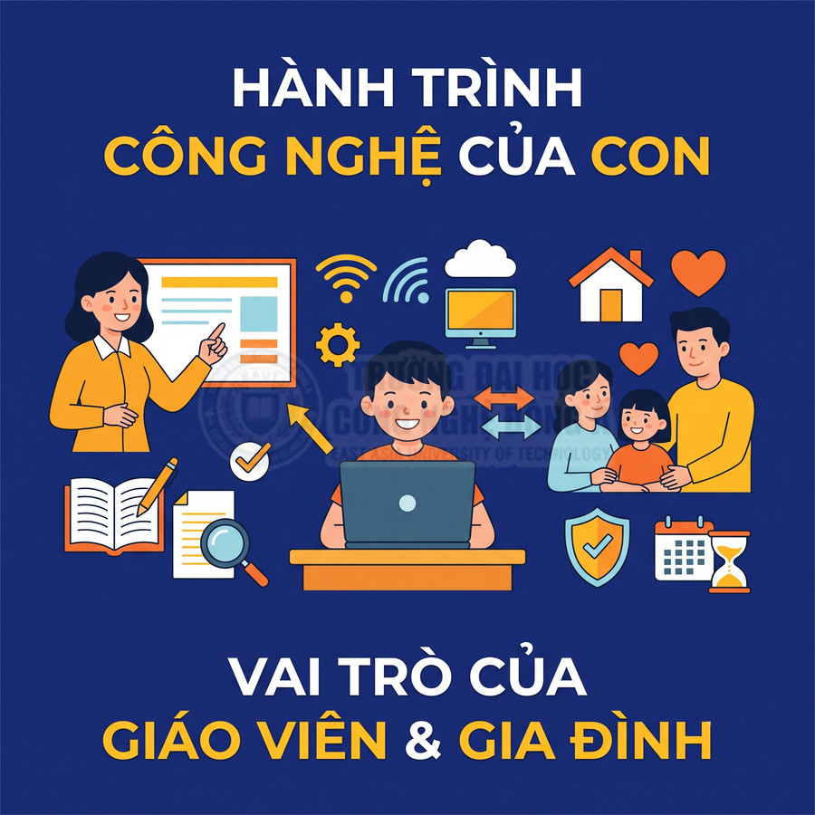 Hành trình công nghệ của trẻ với sự đồng hành của giáo viên và gia đình, bé học trên máy tính xách tay.