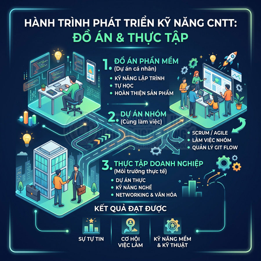 Hành trình phát triển kỹ năng CNTT qua đồ án phần mềm, dự án nhóm và thực tập doanh nghiệp