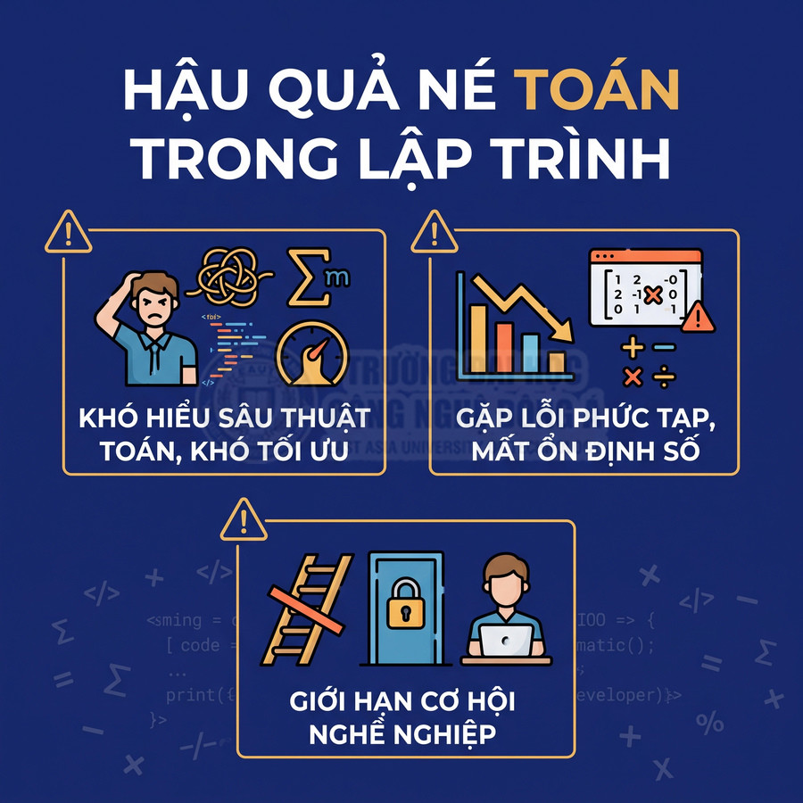 Hậu quả né toán trong lập trình với các vấn đề về thuật toán, lỗi phức tạp và giới hạn cơ hội nghề nghiệp