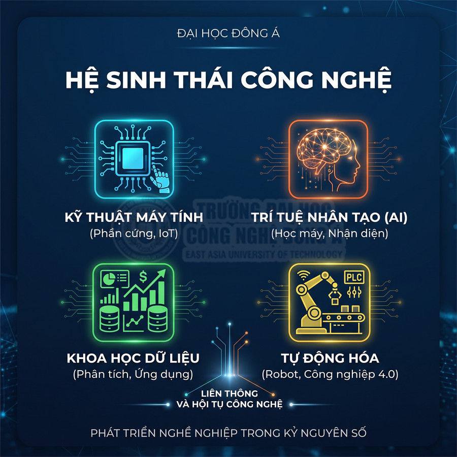 Hệ sinh thái công nghệ Đại học Đông Á với các ngành kỹ thuật máy tính, AI, khoa học dữ liệu và tự động hóa