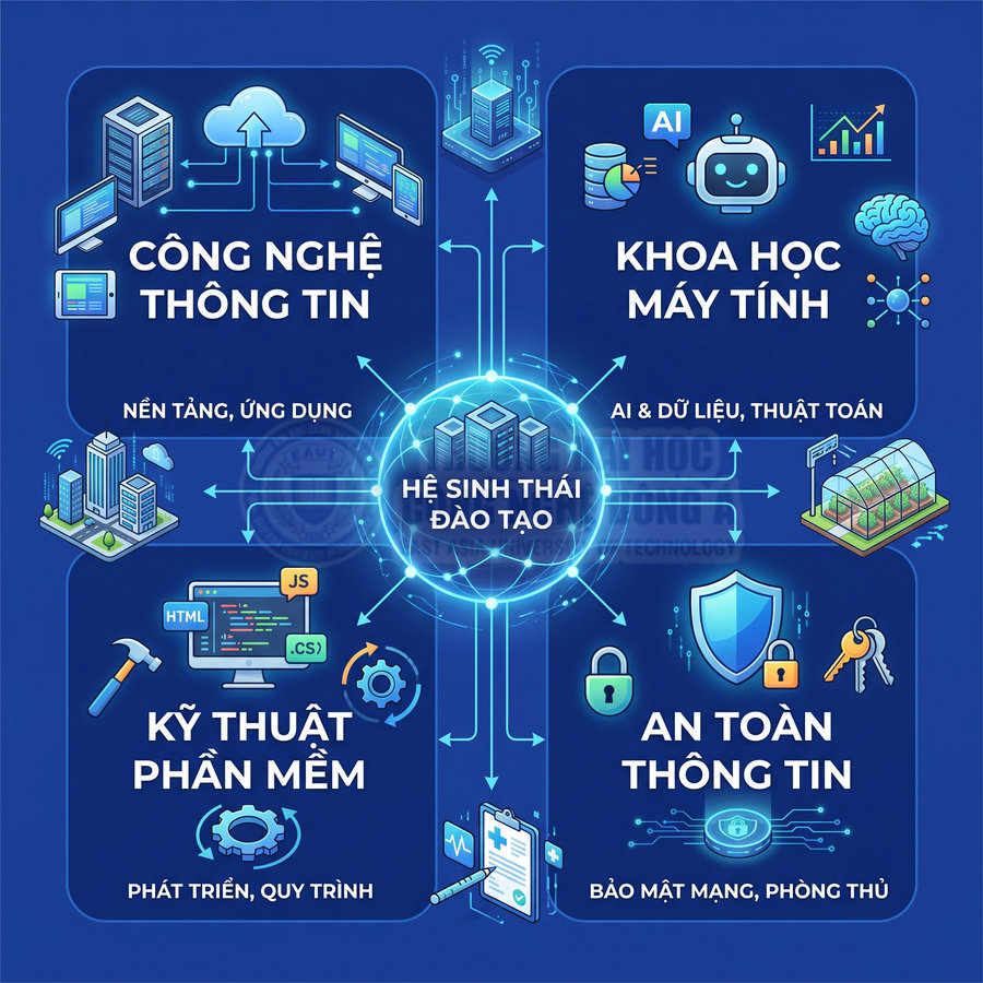 Hệ sinh thái đào tạo công nghệ thông tin, khoa học máy tính, kỹ thuật phần mềm và an toàn thông tin