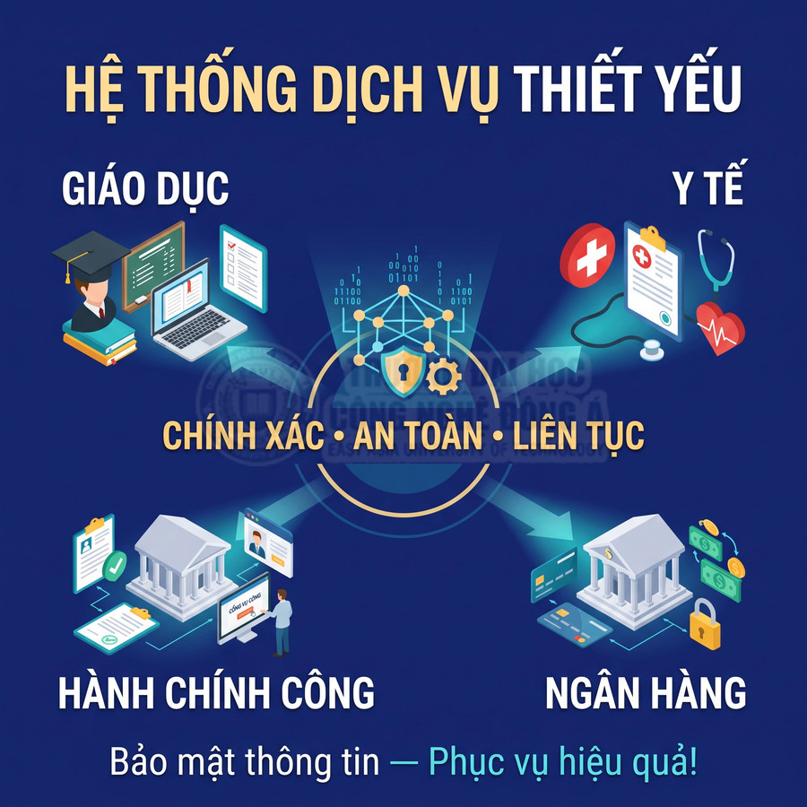 Hệ thống dịch vụ thiết yếu gồm giáo dục y tế hành chính công và ngân hàng kết nối an toàn liên tục và chính xác
