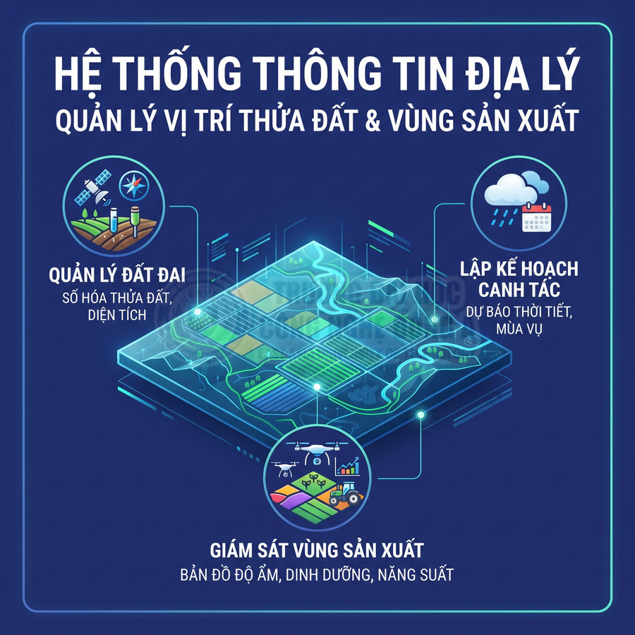 Hệ thống thông tin địa lý quản lý thửa đất và vùng sản xuất, hỗ trợ lập kế hoạch canh tác và giám sát mùa vụ