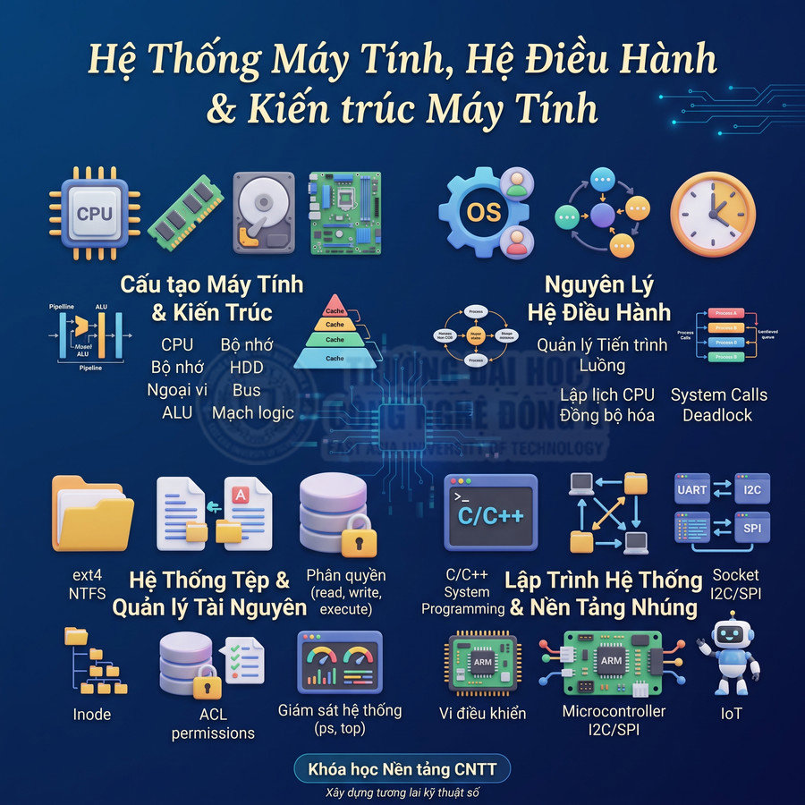 Khóa học nền tảng CNTT về hệ thống máy tính, hệ điều hành, kiến trúc máy tính và lập trình hệ thống