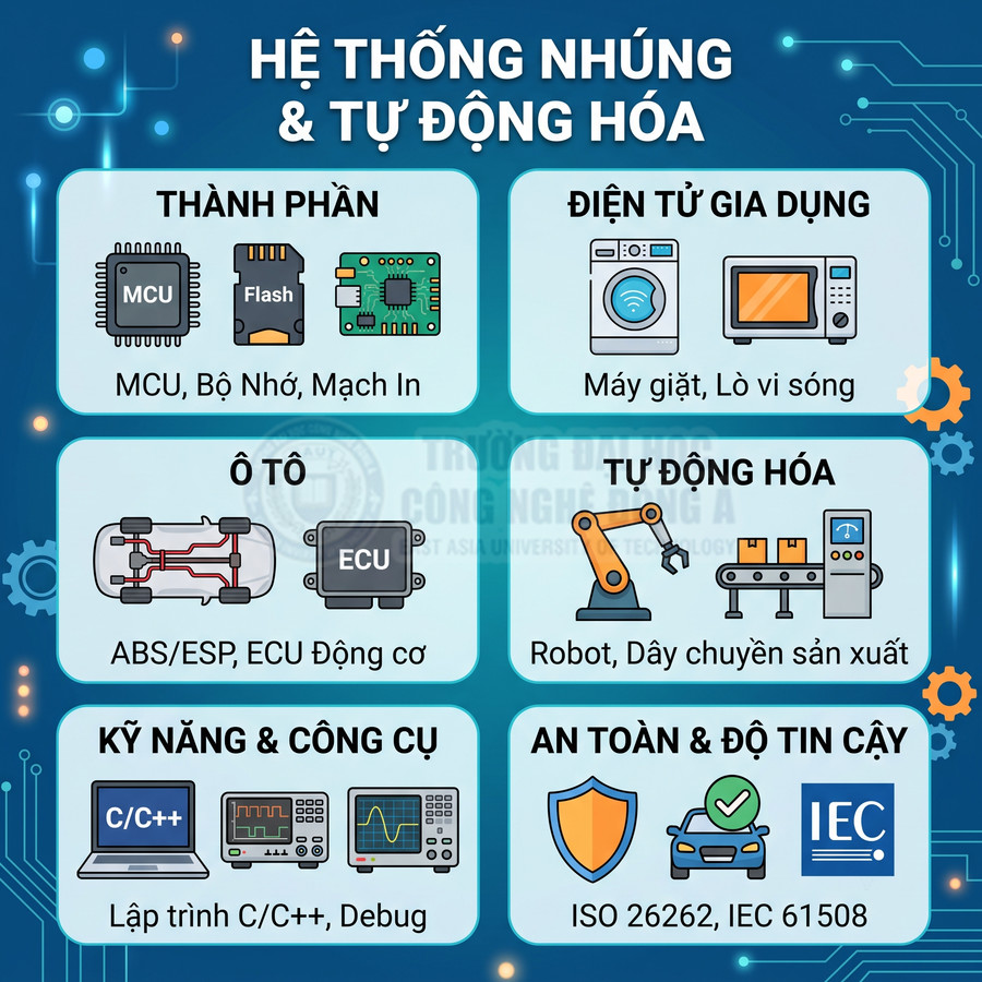 Hệ thống nhúng và tự động hóa với ứng dụng trong điện tử gia dụng, ô tô, robot, lập trình C C++ và tiêu chuẩn an toàn IEC
