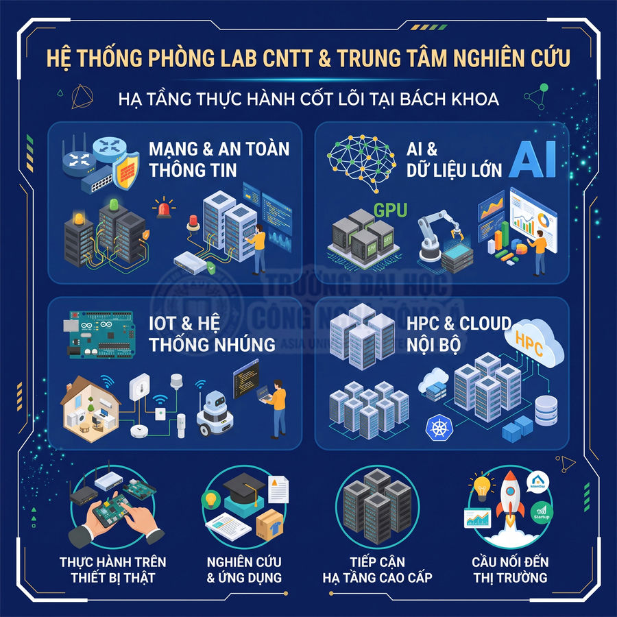 Hệ thống phòng lab CNTT với hạ tầng mạng, AI, IoT, HPC và cloud phục vụ nghiên cứu và thực hành tại Bách Khoa