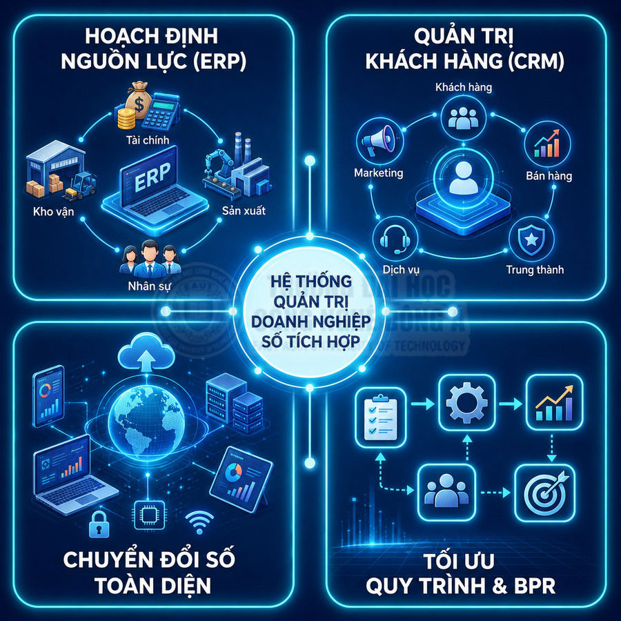 Mô hình hệ thống quản trị doanh nghiệp số tích hợp ERP CRM chuyển đổi số và tối ưu quy trình BPR