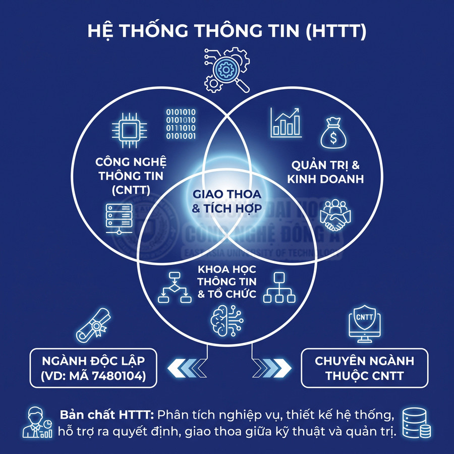 Sơ đồ hệ thống thông tin HTTT giao thoa công nghệ thông tin, quản trị kinh doanh và khoa học thông tin tổ chức