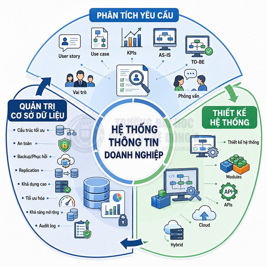Sơ đồ hệ thống thông tin doanh nghiệp với phân tích yêu cầu, thiết kế hệ thống và quản trị cơ sở dữ liệu