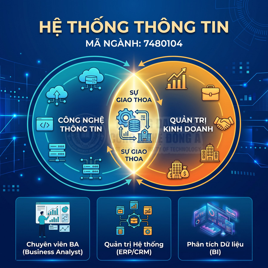 Ngành hệ thống thông tin mã 7480104 giao thoa công nghệ thông tin và quản trị kinh doanh, cơ hội nghề BA ERP CRM BI