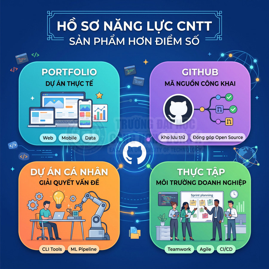 Hồ sơ năng lực CNTT với portfolio, dự án cá nhân, GitHub và thực tập trong môi trường doanh nghiệp