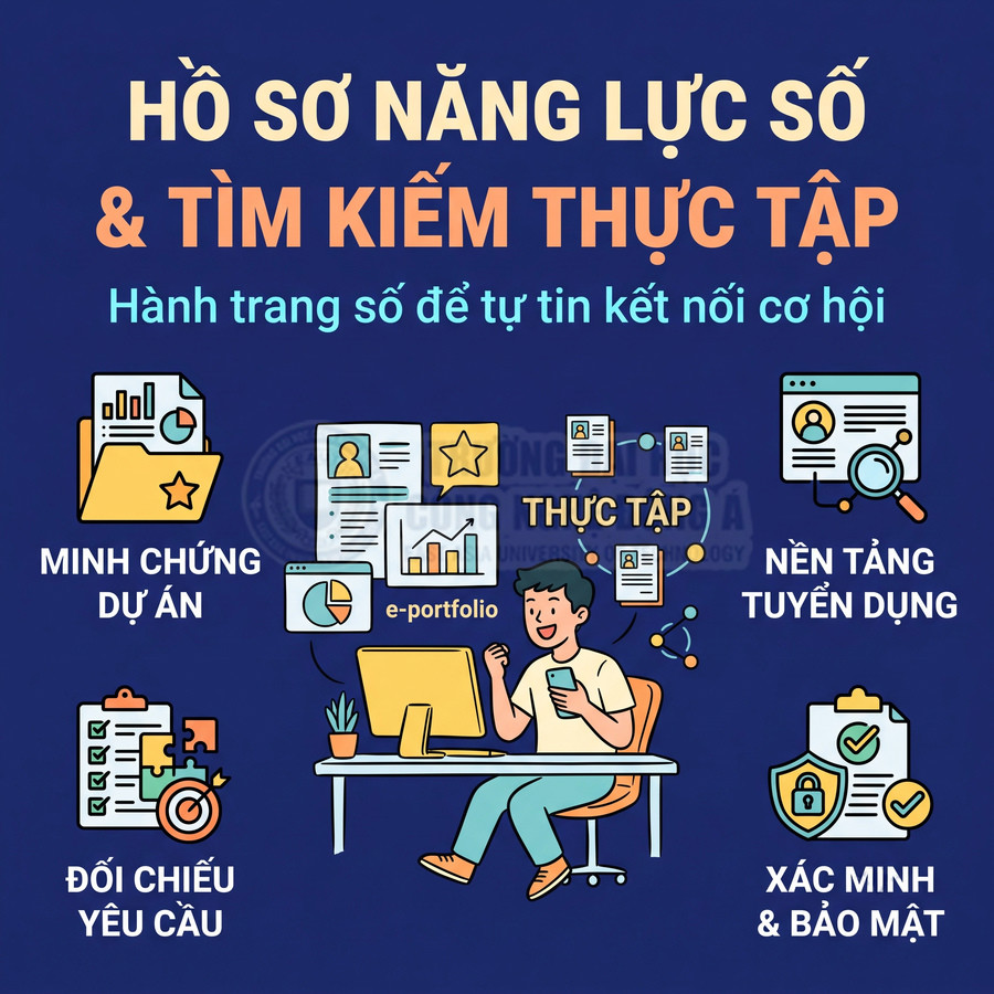 Hồ sơ năng lực số và tìm kiếm thực tập với e-portfolio, minh chứng dự án và xác minh bảo mật