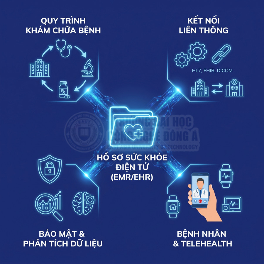 Hệ thống hồ sơ sức khỏe điện tử EMR/EHR kết nối khám chữa bệnh, bảo mật dữ liệu và khám bệnh từ xa.