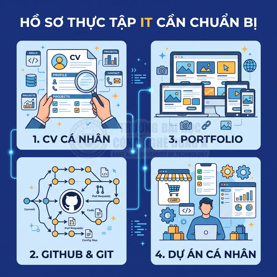 Hướng dẫn chuẩn bị hồ sơ thực tập IT gồm CV cá nhân, GitHub và Git, portfolio và các dự án cá nhân