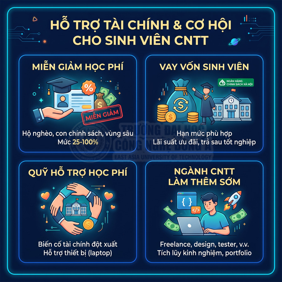 Chương trình hỗ trợ tài chính, học phí và việc làm thêm sớm cho sinh viên ngành công nghệ thông tin