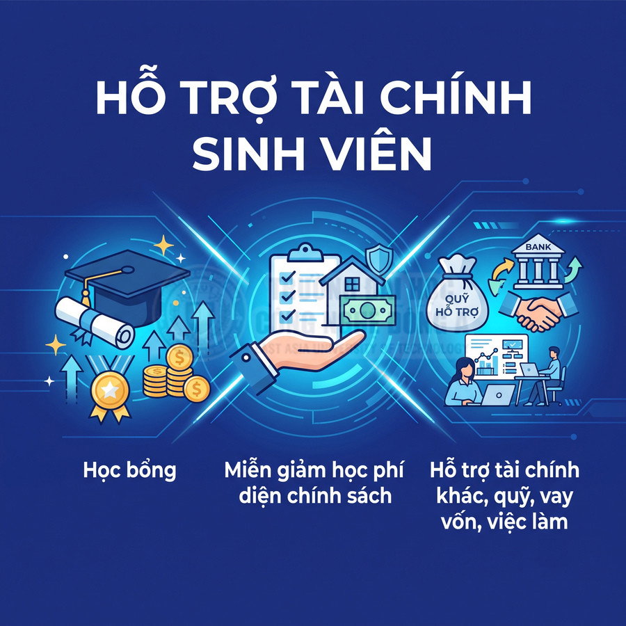 Hỗ trợ tài chính sinh viên với học bổng, miễn giảm học phí diện chính sách và các gói vay vốn, quỹ hỗ trợ