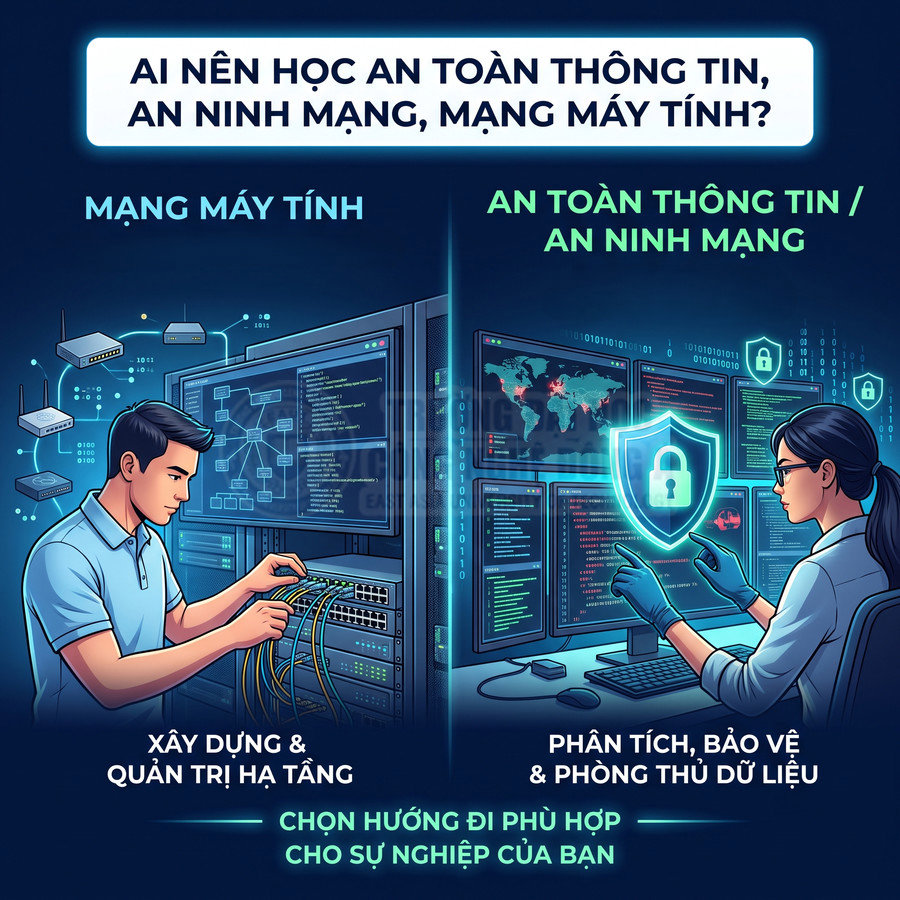 So sánh nghề mạng máy tính với an toàn thông tin an ninh mạng cho người chọn hướng sự nghiệp IT
