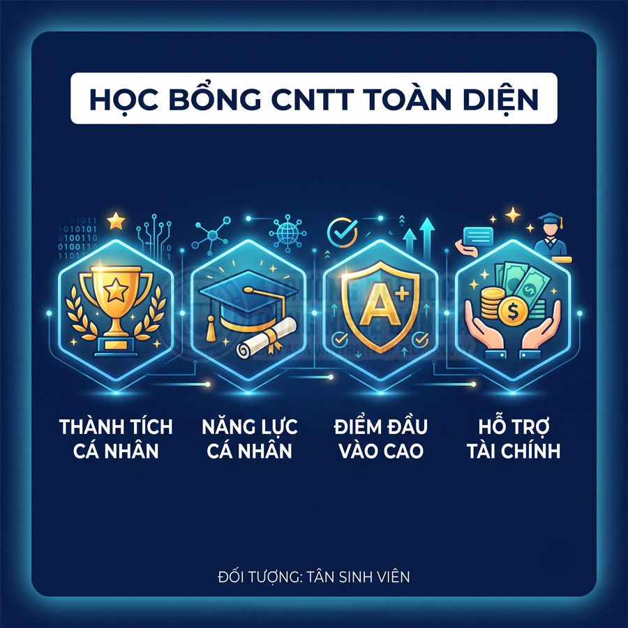 Học bổng CNTT toàn diện cho tân sinh viên với tiêu chí thành tích, năng lực, điểm đầu vào và hỗ trợ tài chính