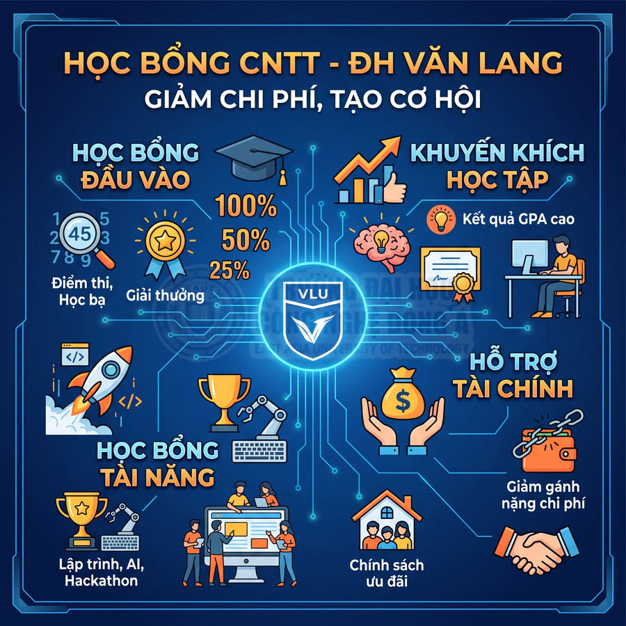 Học bổng CNTT Đại học Văn Lang với học bổng đầu vào, tài năng, khuyến khích học tập và hỗ trợ tài chính