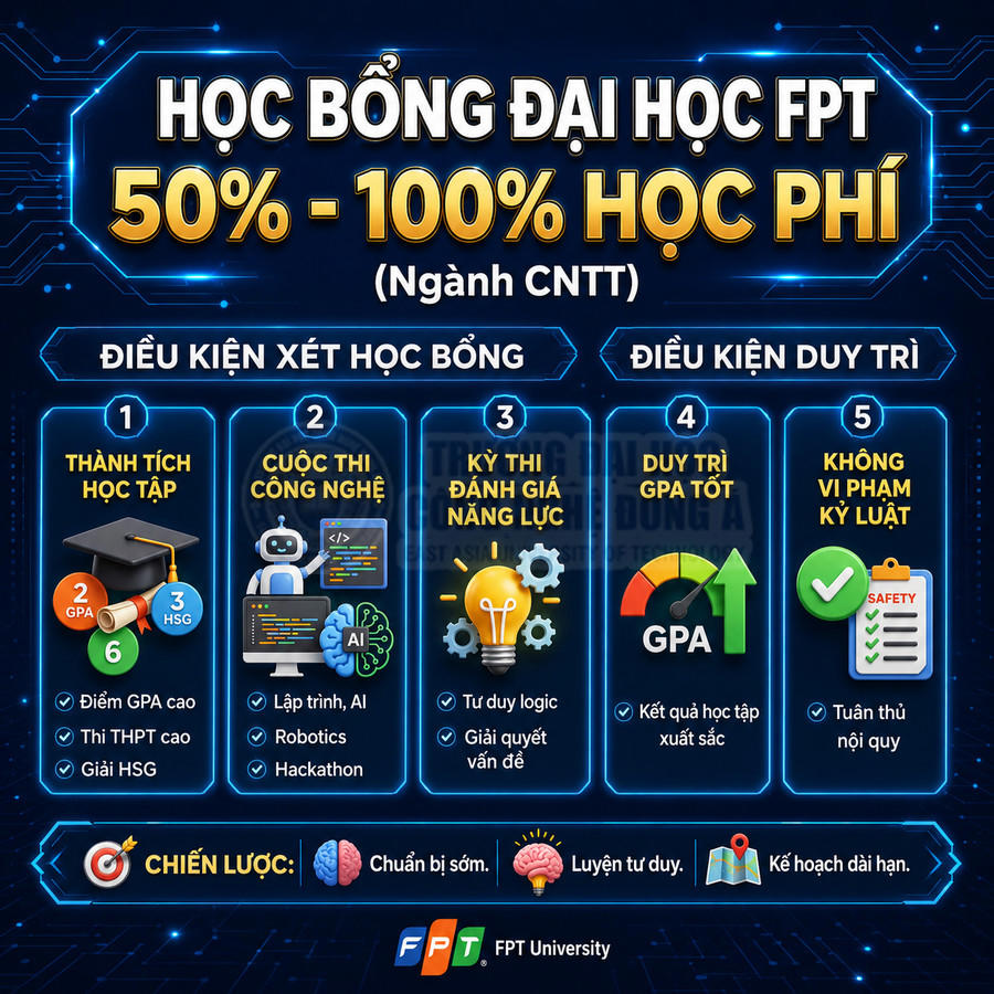 Học bổng ngành CNTT Đại học FPT 50 đến 100 phần trăm học phí và điều kiện xét duy trì học bổng