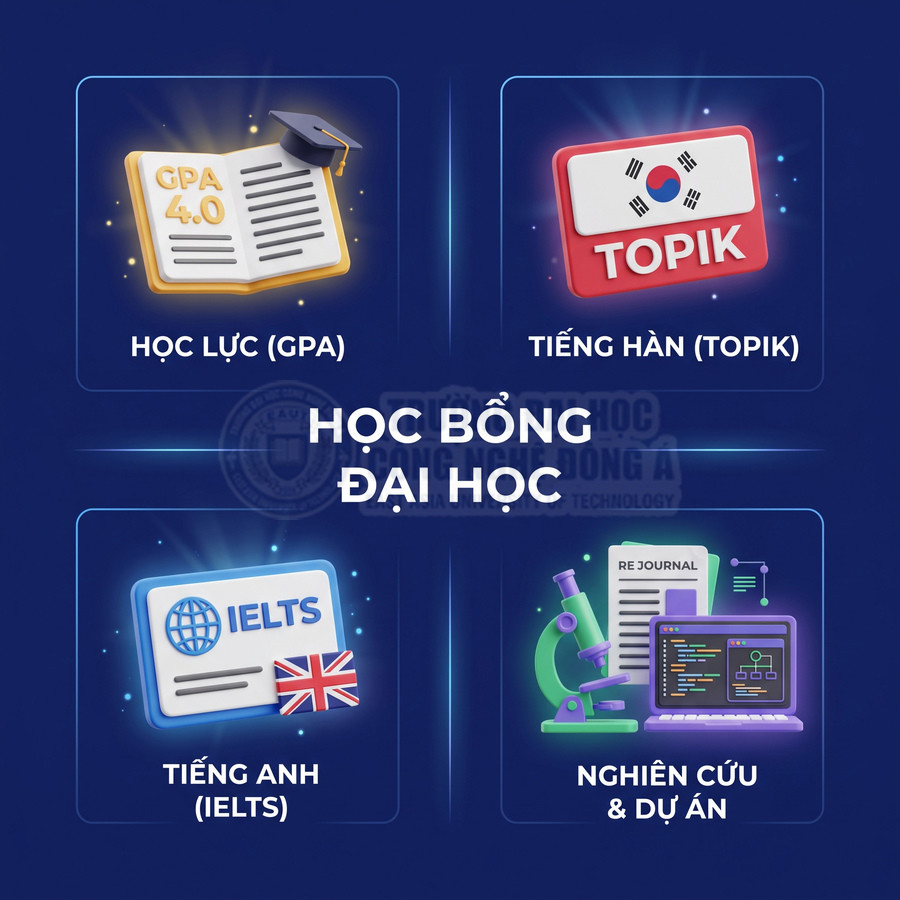 Học bổng đại học dựa trên GPA, chứng chỉ TOPIK, IELTS và thành tích nghiên cứu dự án