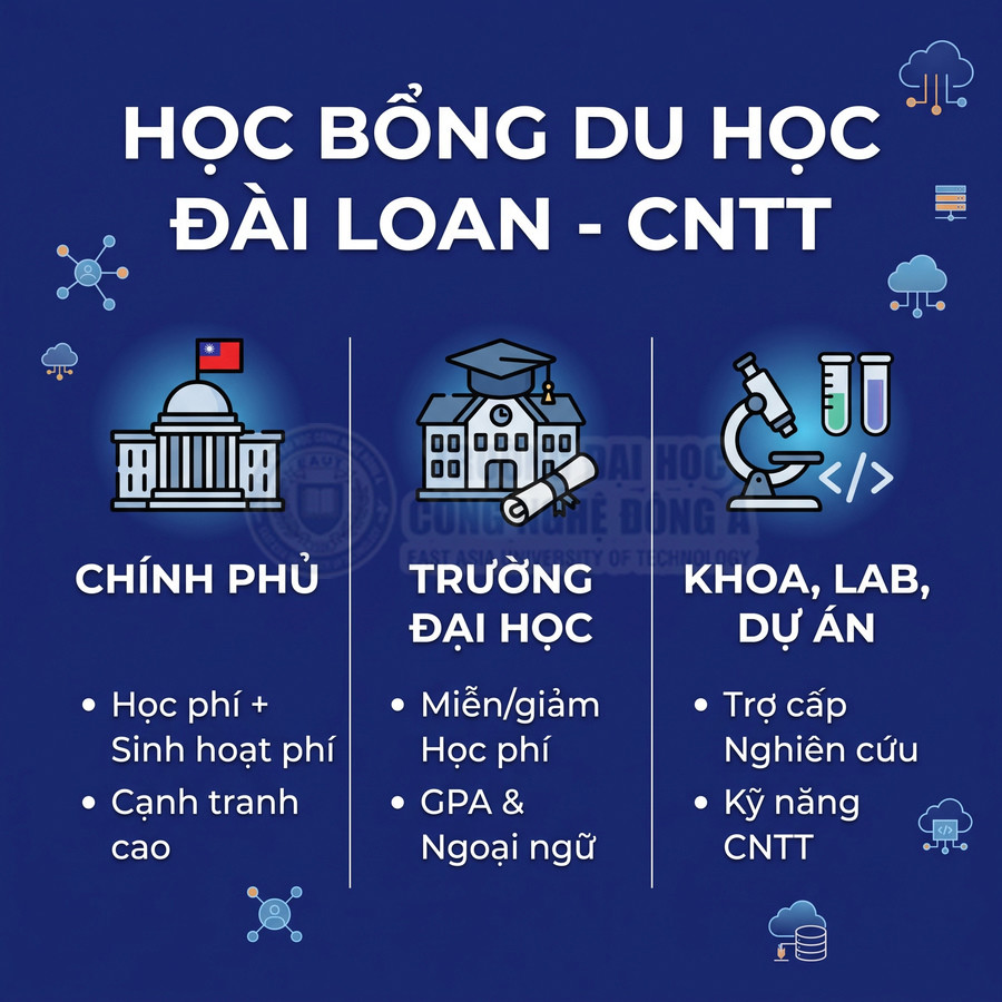 Học bổng du học Đài Loan ngành CNTT từ chính phủ, trường đại học và khoa lab, hỗ trợ học phí và nghiên cứu