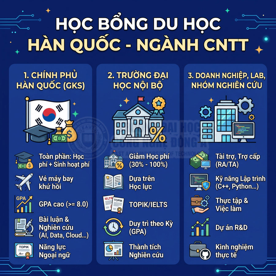 Học bổng du học Hàn Quốc ngành CNTT với các nguồn hỗ trợ từ chính phủ, trường đại học và doanh nghiệp