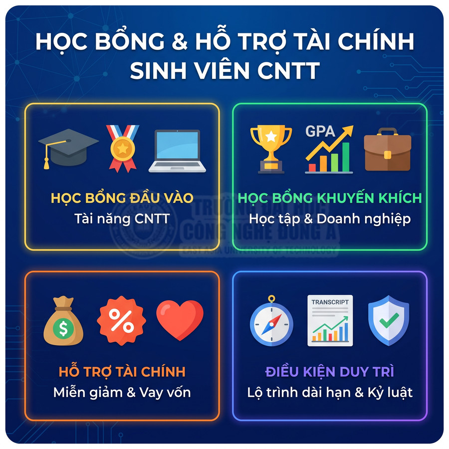 Chương trình học bổng và hỗ trợ tài chính cho sinh viên CNTT với nhiều loại học bổng và ưu đãi