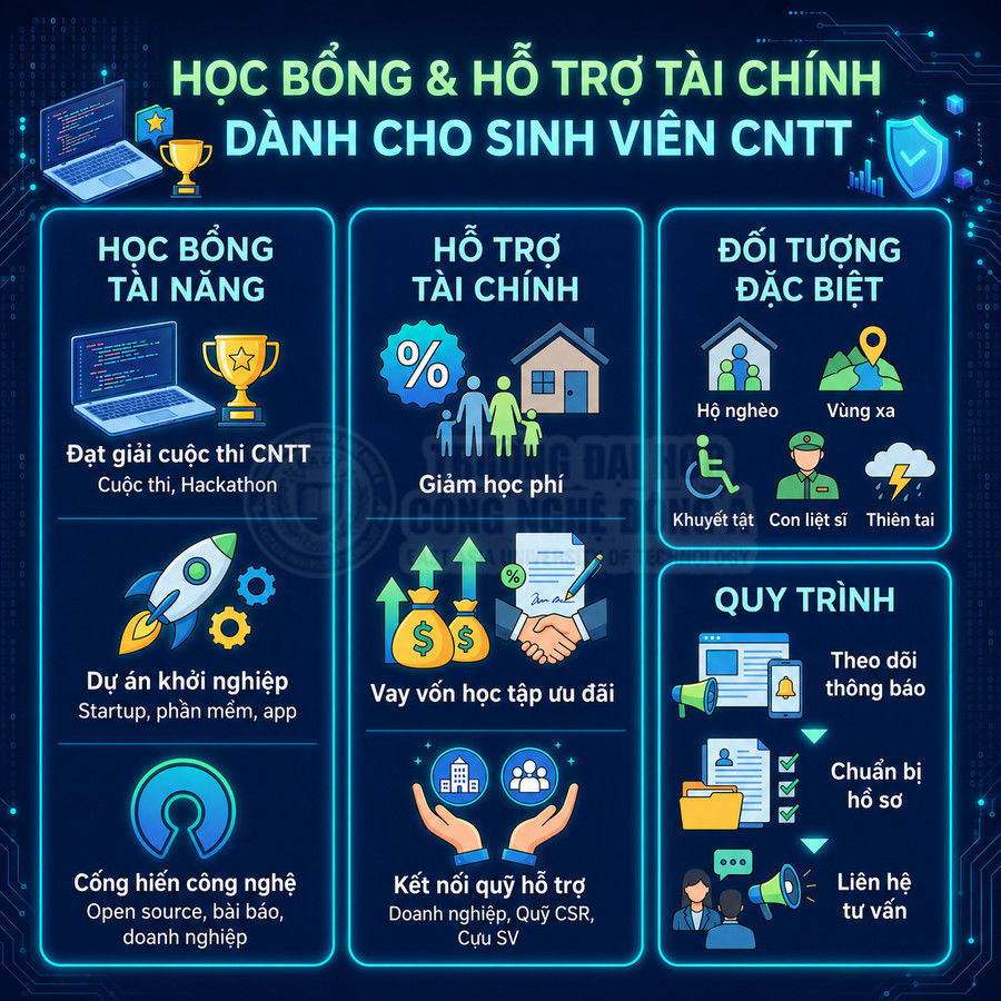 Học bổng và hỗ trợ tài chính cho sinh viên CNTT với các loại học bổng, vay ưu đãi và quy trình đăng ký
