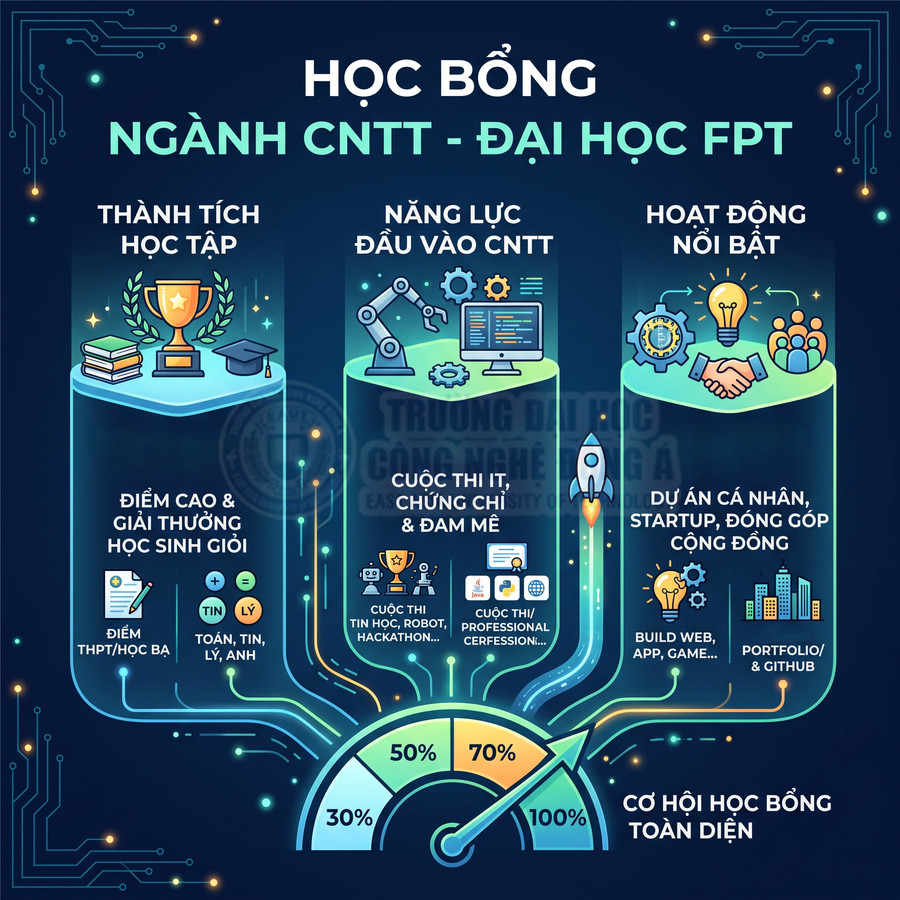 Học bổng ngành CNTT Đại học FPT với tiêu chí thành tích học tập, năng lực IT và hoạt động nổi bật