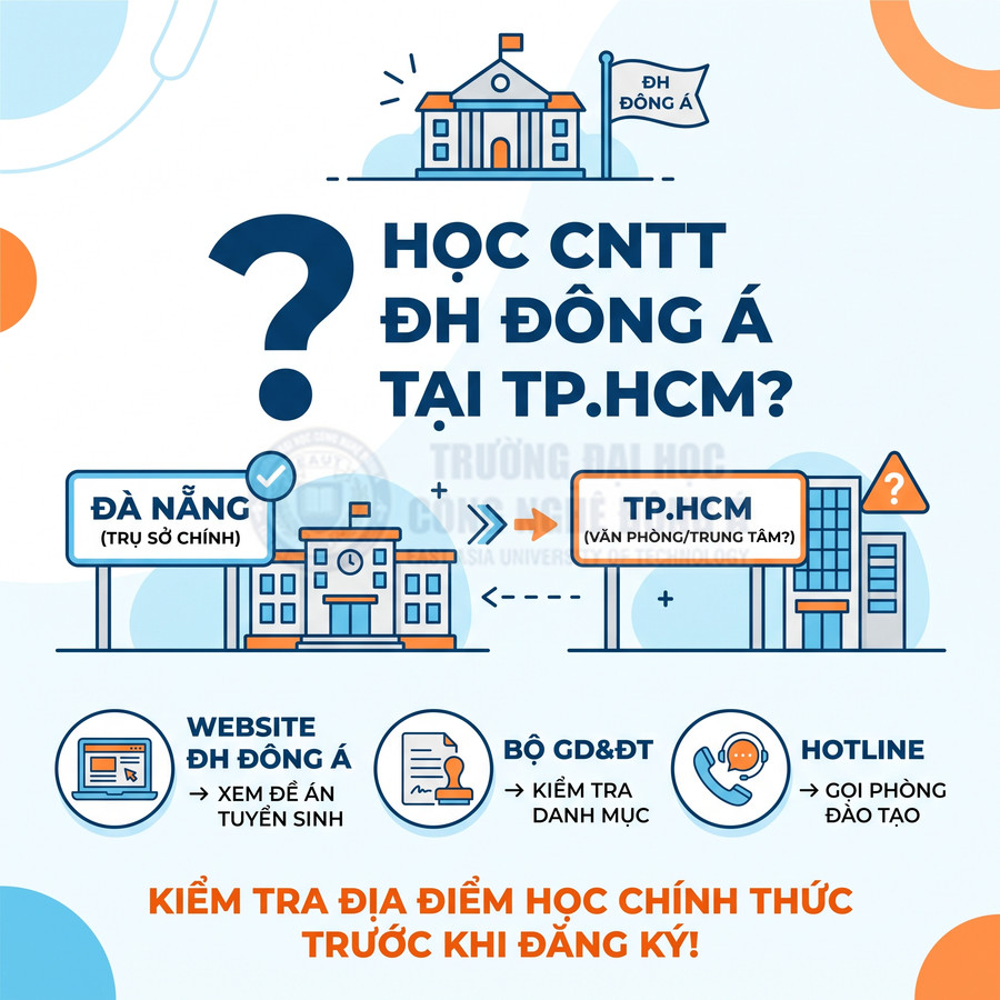Thông tin tuyển sinh ngành CNTT Đại học Đông Á, lưu ý kiểm tra địa điểm học chính thức Đà Nẵng hay TP.HCM