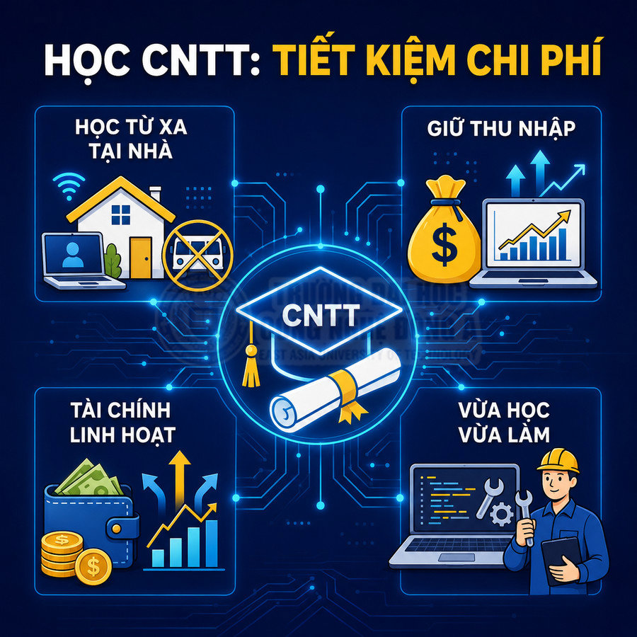 Lợi ích học CNTT tiết kiệm chi phí với học từ xa, tài chính linh hoạt, giữ thu nhập và vừa học vừa làm